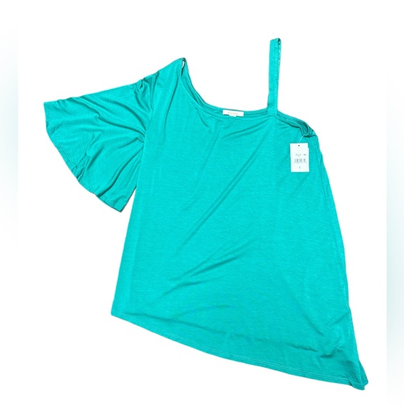 Ella Moss Small One Shoulder Sleeve Teal Top - Picture 1 of 3